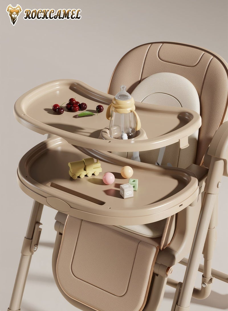 ROCKCAMEL 2-in-1 Electric Baby High Chair & Rocker with Remote Control, 5 Height & 5 Swing Adjustments, 165° Safe Rocking Angle, Rechargeable, Double Layer Cushion, Timer & Music, Multi-Angle Infant Feeding Chair with Wheels(Brown) - Image 3